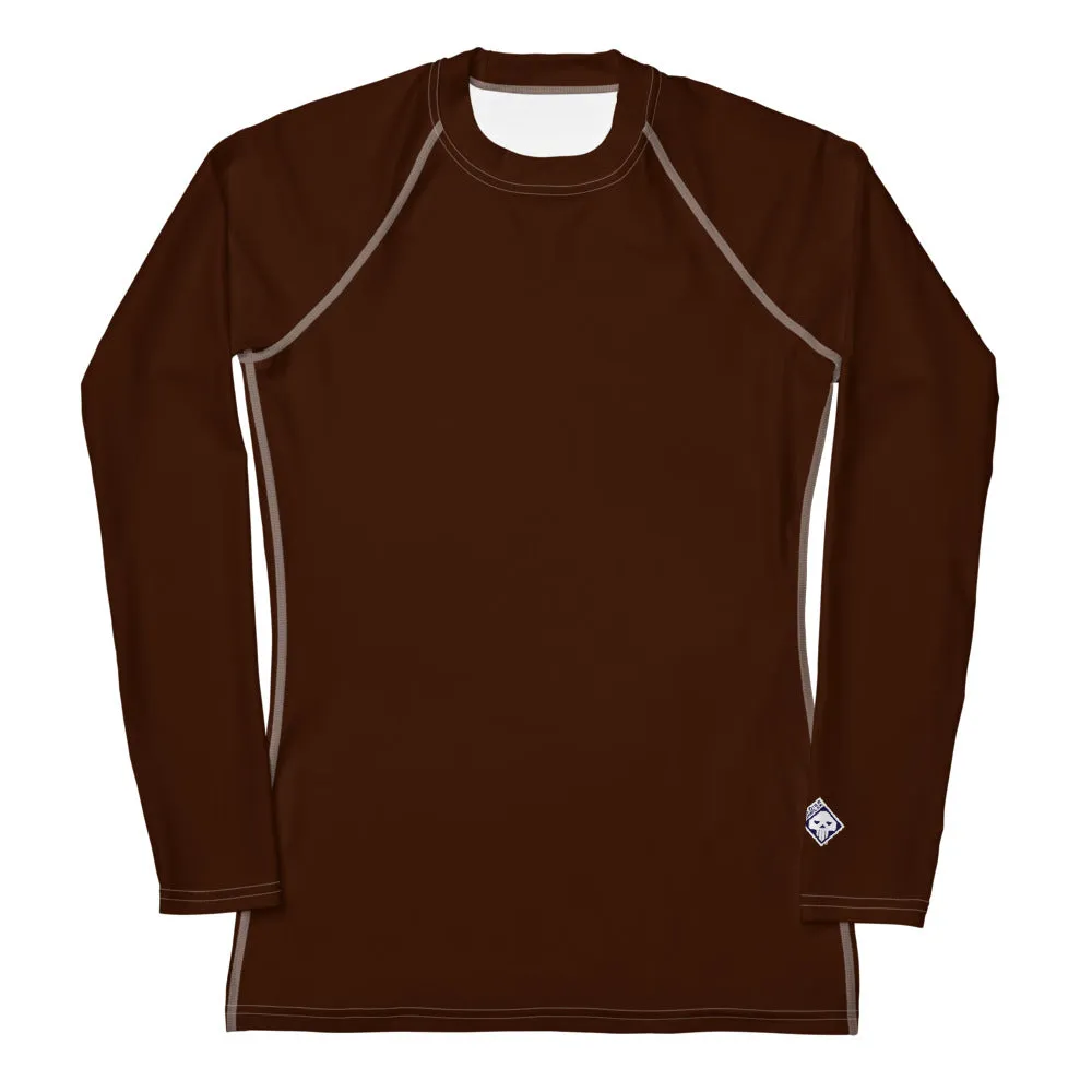 Sophisticated Sun Protection: Women's Solid Color Rash Guard - Chocolate