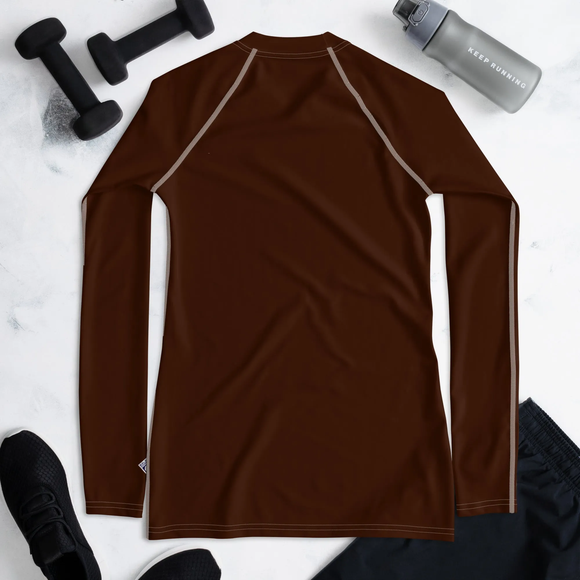 Sophisticated Sun Protection: Women's Solid Color Rash Guard - Chocolate