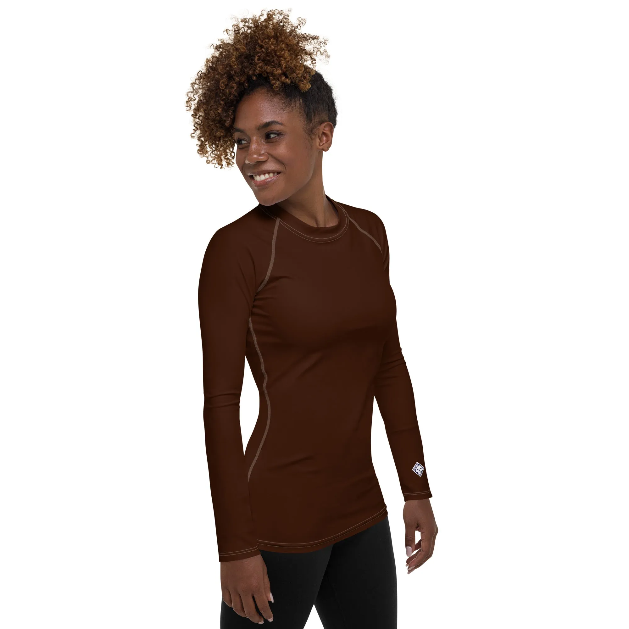 Sophisticated Sun Protection: Women's Solid Color Rash Guard - Chocolate