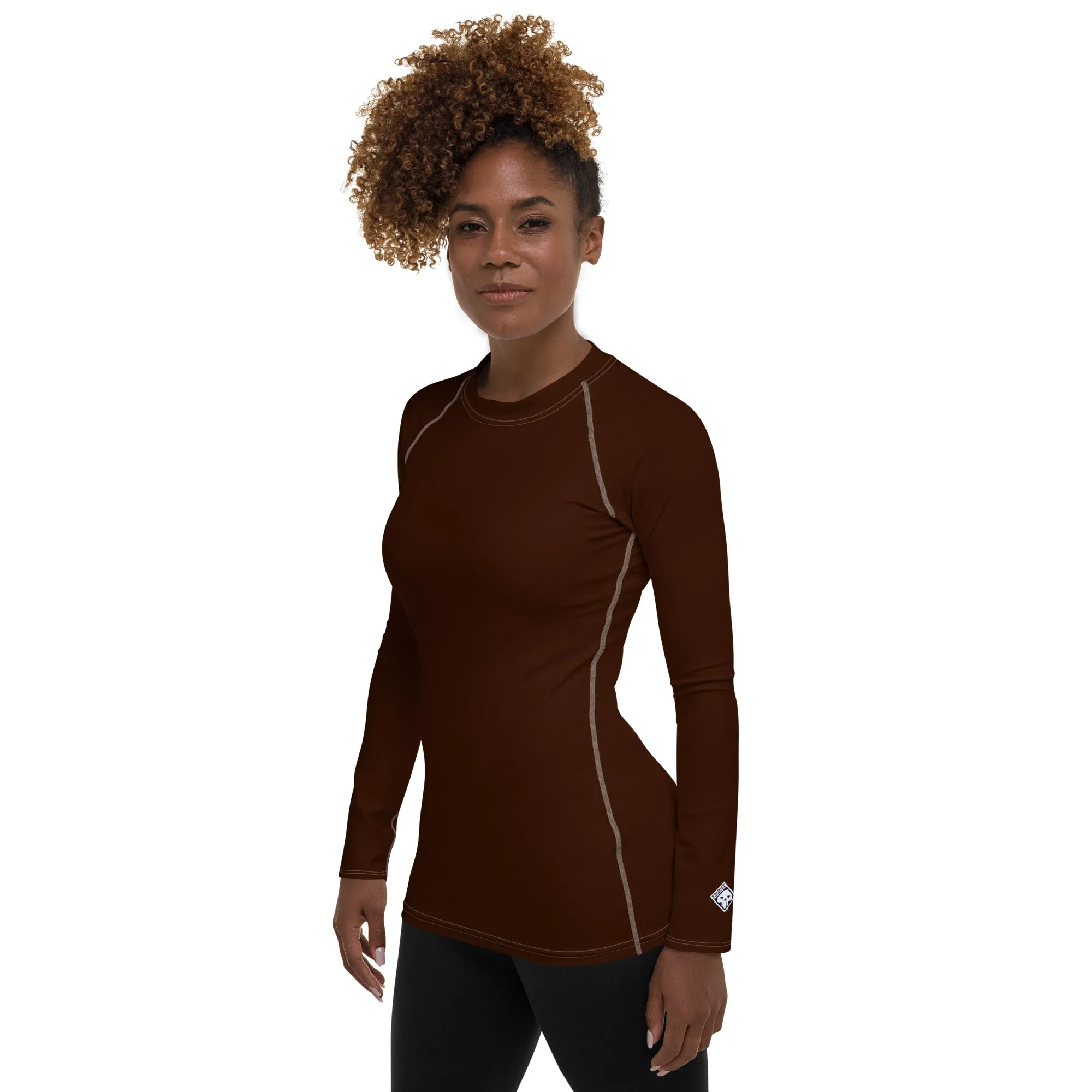 Sophisticated Sun Protection: Women's Solid Color Rash Guard - Chocolate