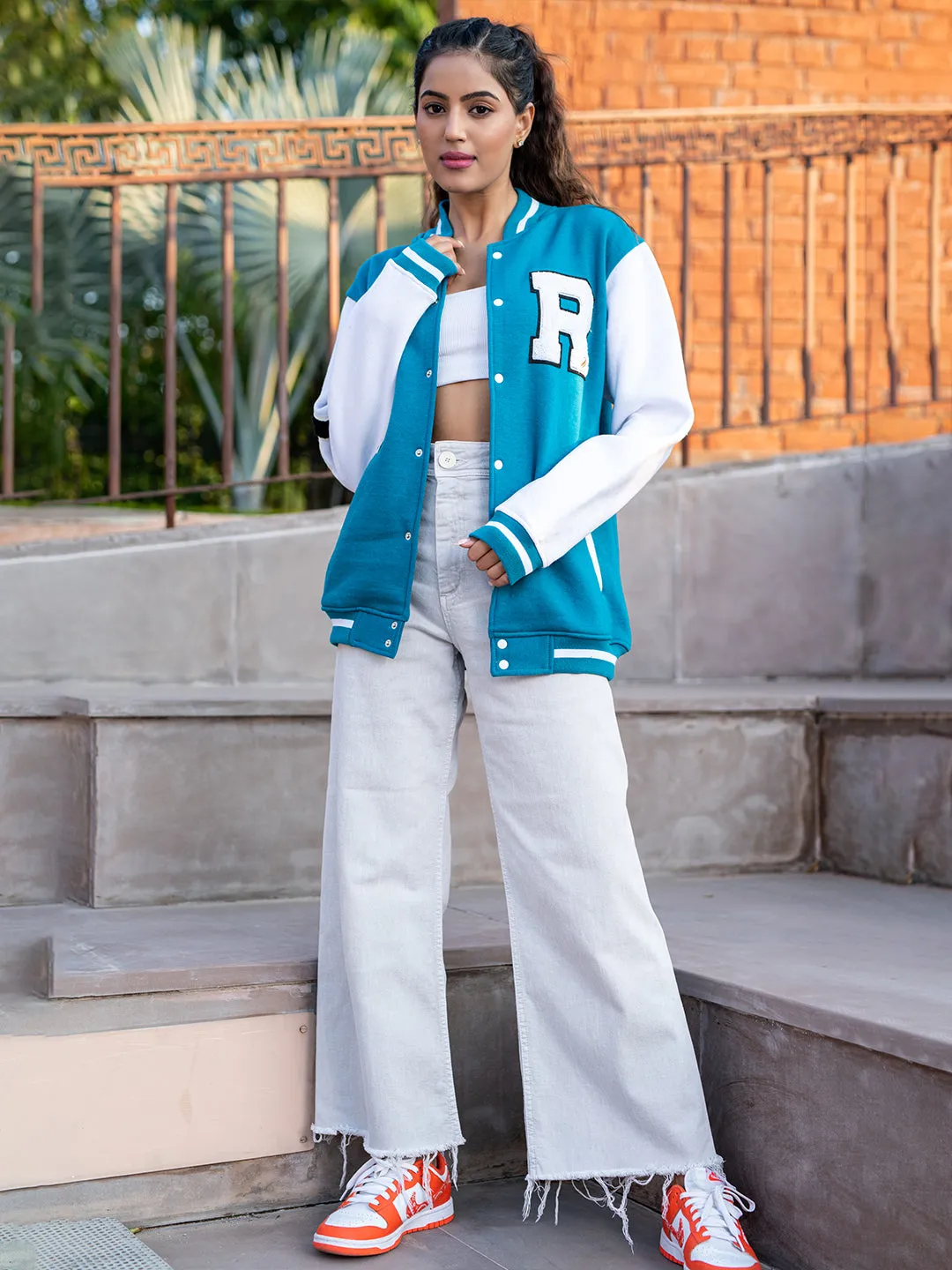 Teal Blue Buzz Off Varsity Jacket