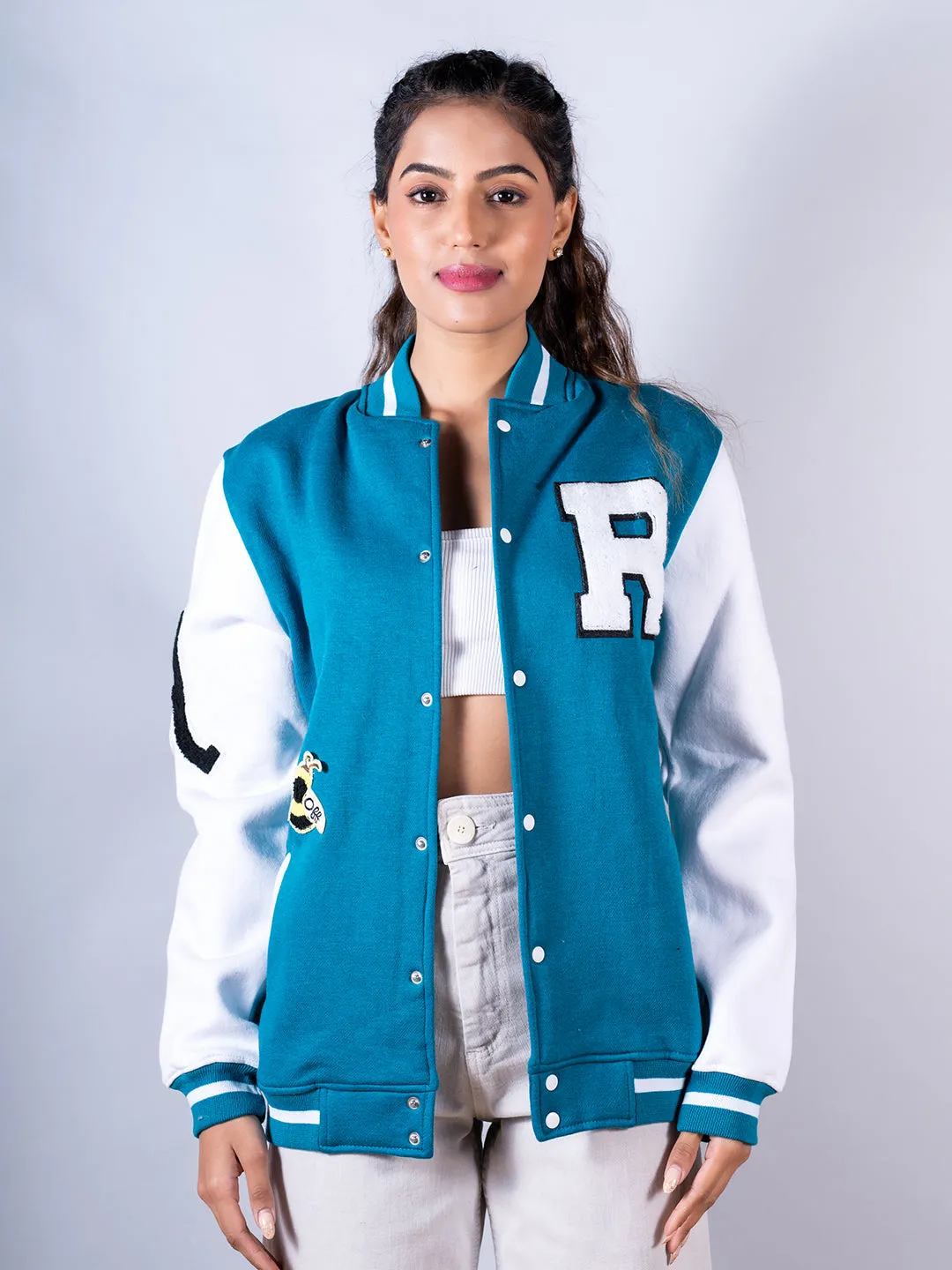 Teal Blue Buzz Off Varsity Jacket