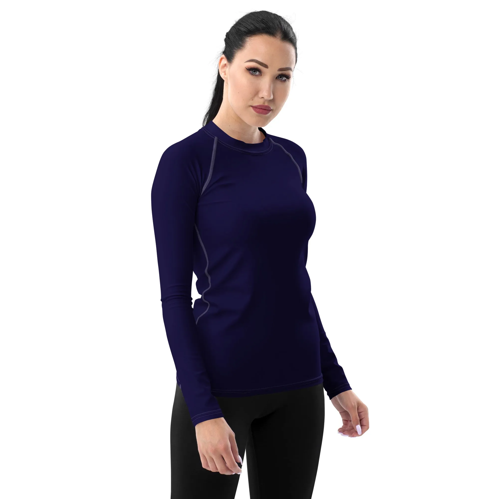 Timeless Style: Solid Color Rash Guard for Women - Midnight Blue