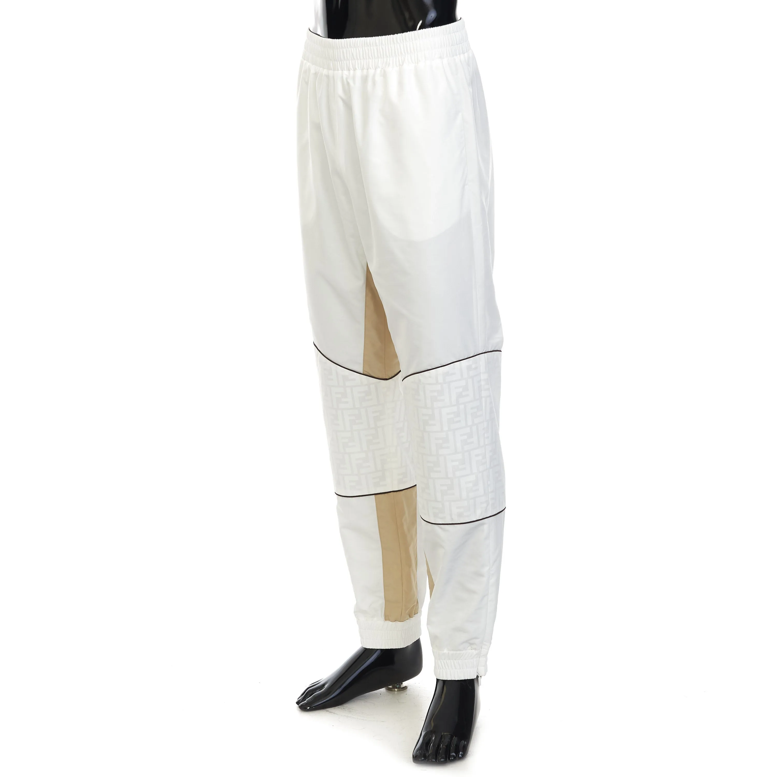 Track Pants With FF Zucca Pattern Print In White Nylon