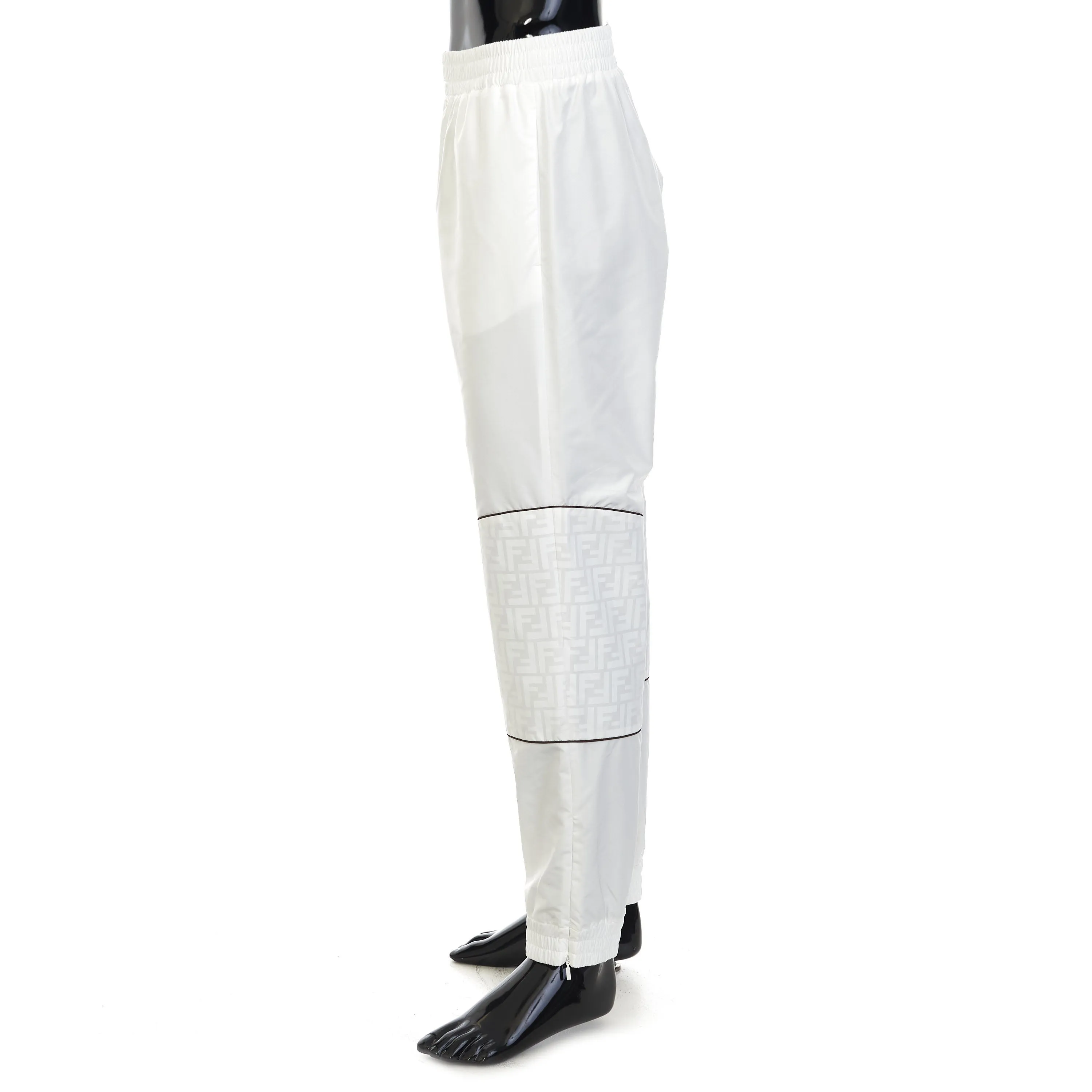 Track Pants With FF Zucca Pattern Print In White Nylon