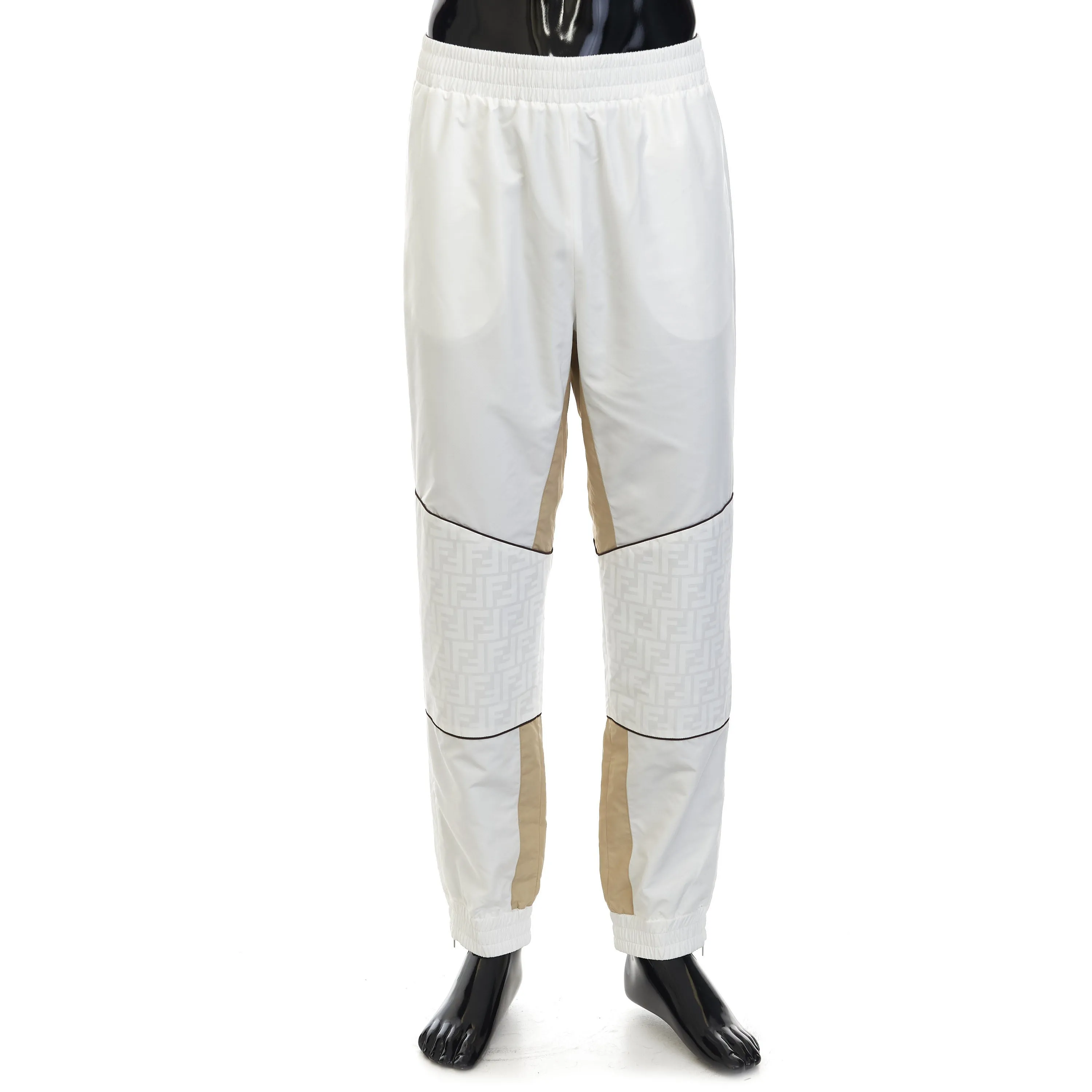 Track Pants With FF Zucca Pattern Print In White Nylon