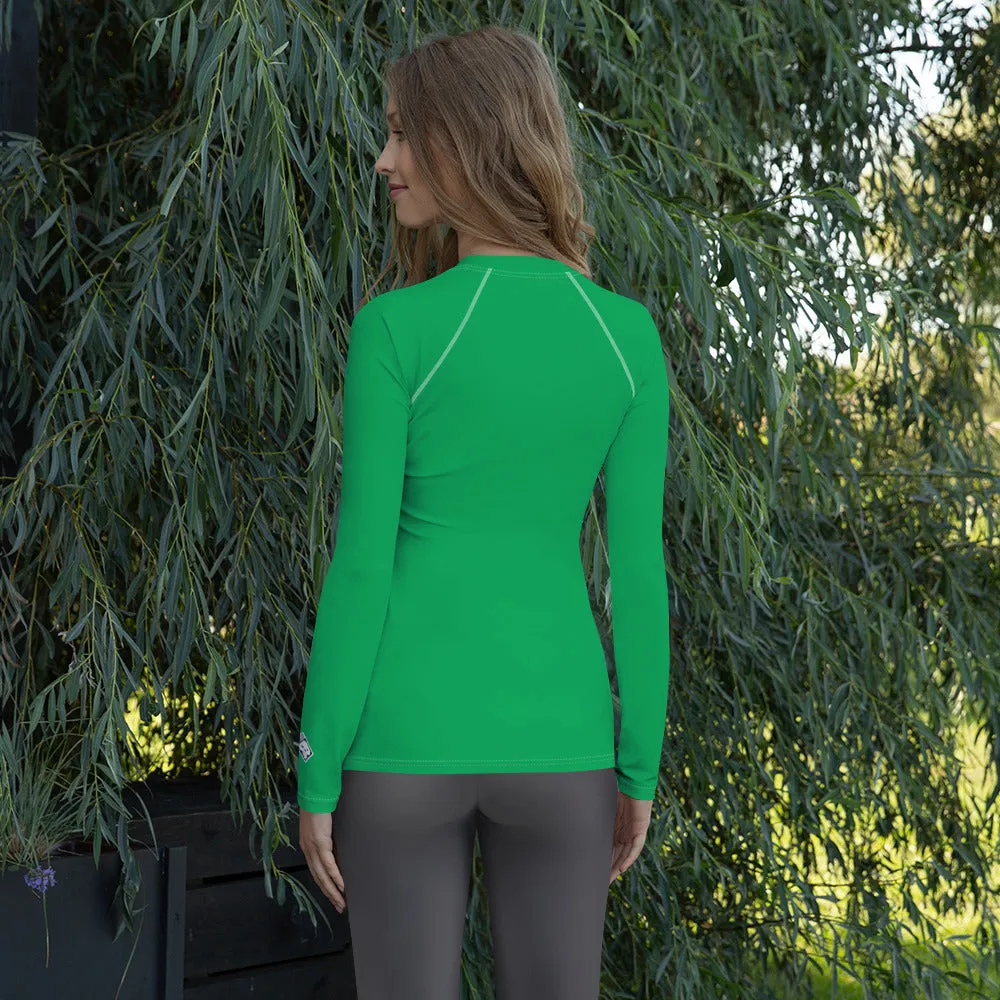 Understated Elegance: Solid Color Long Sleeve Rash Guard for Women - Jade