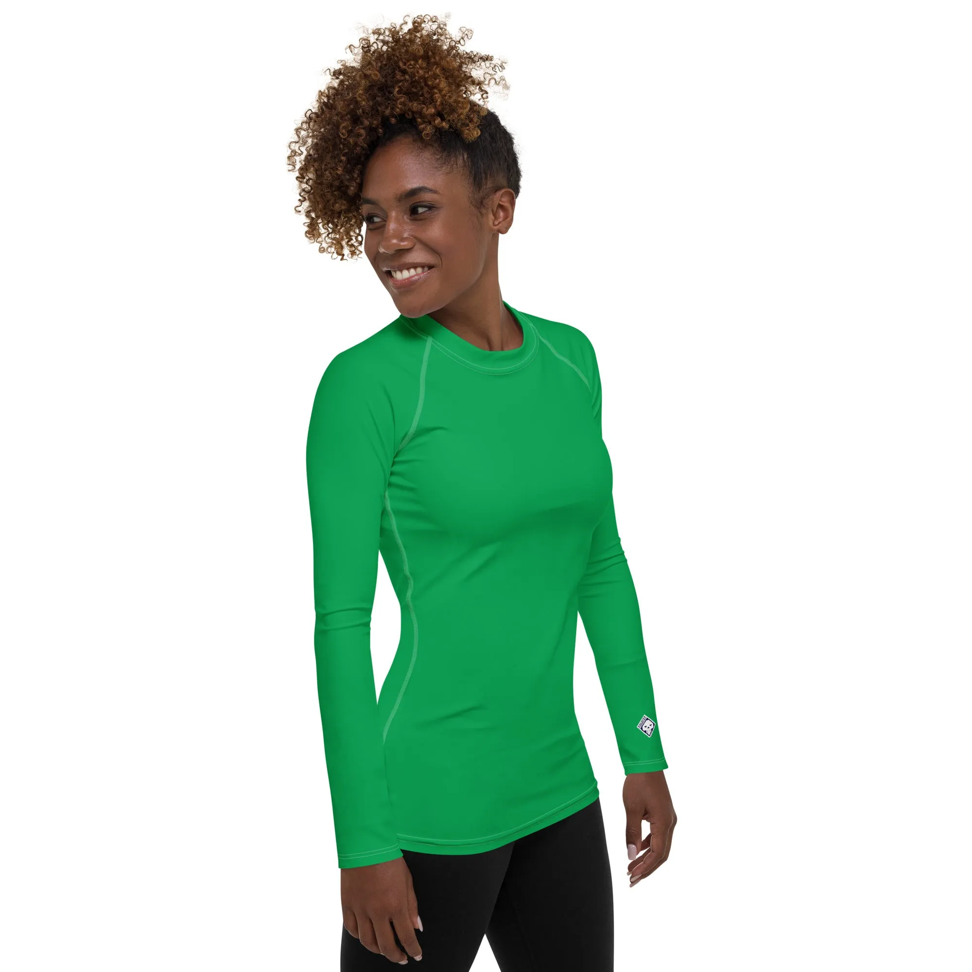 Understated Elegance: Solid Color Long Sleeve Rash Guard for Women - Jade