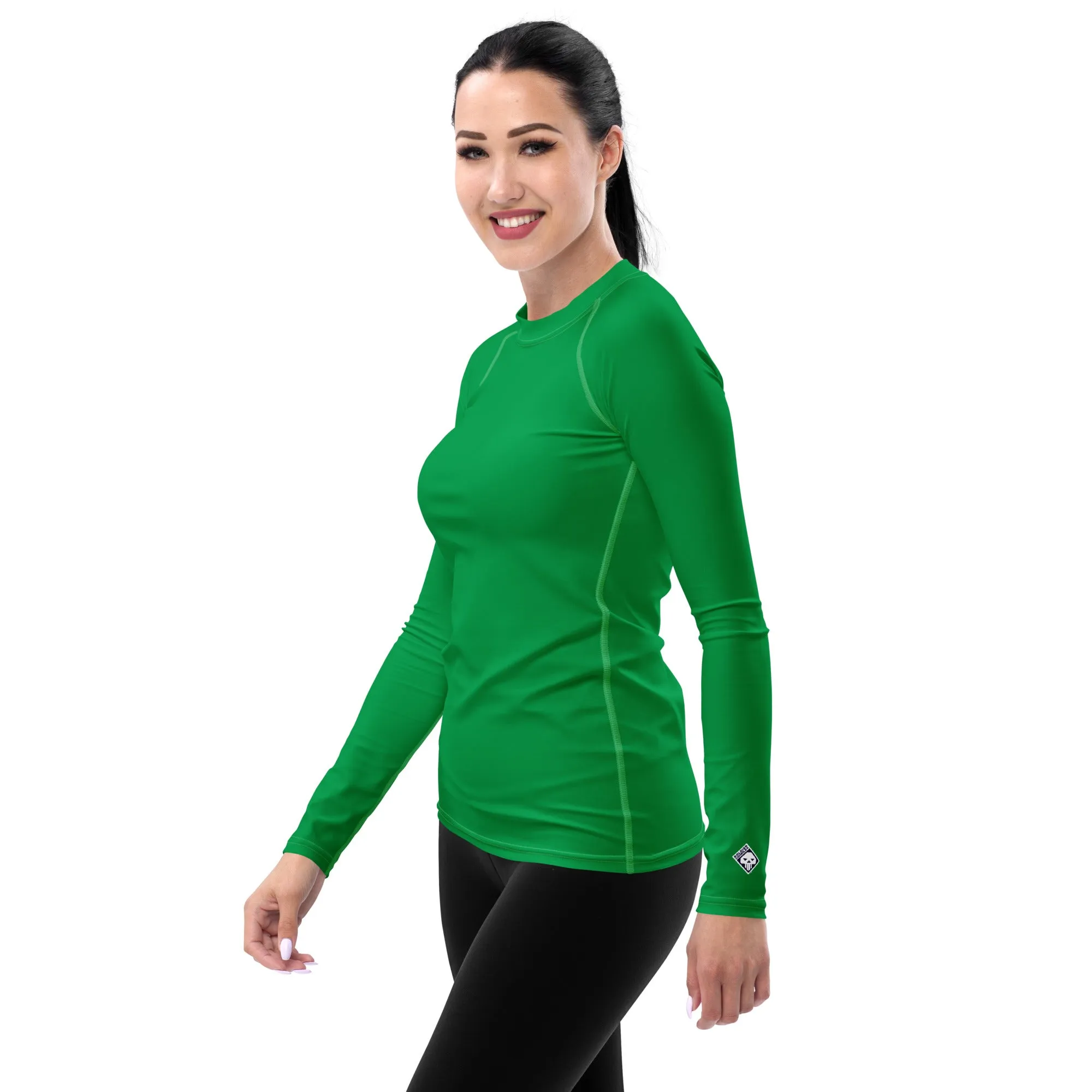 Understated Elegance: Solid Color Long Sleeve Rash Guard for Women - Jade