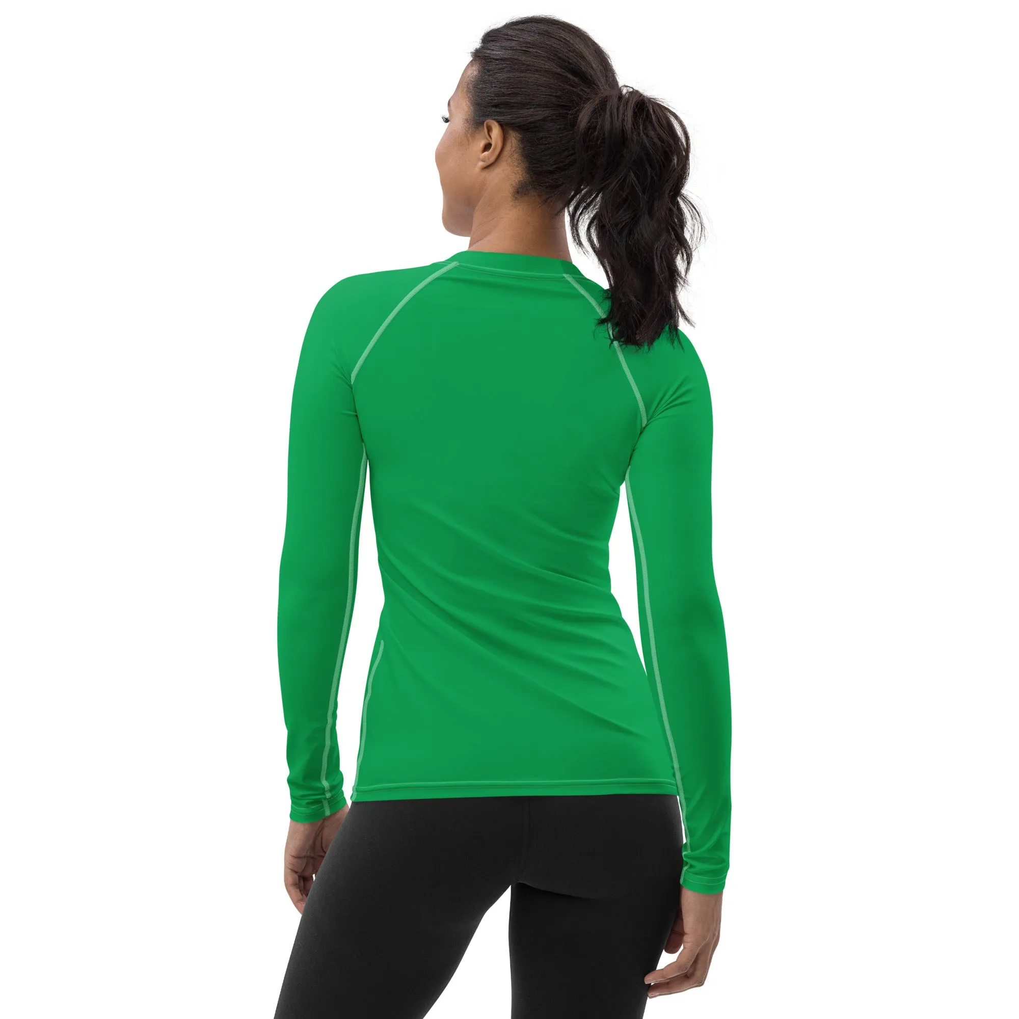 Understated Elegance: Solid Color Long Sleeve Rash Guard for Women - Jade