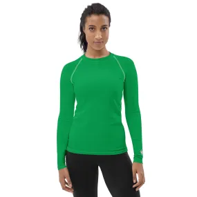 Understated Elegance: Solid Color Long Sleeve Rash Guard for Women - Jade