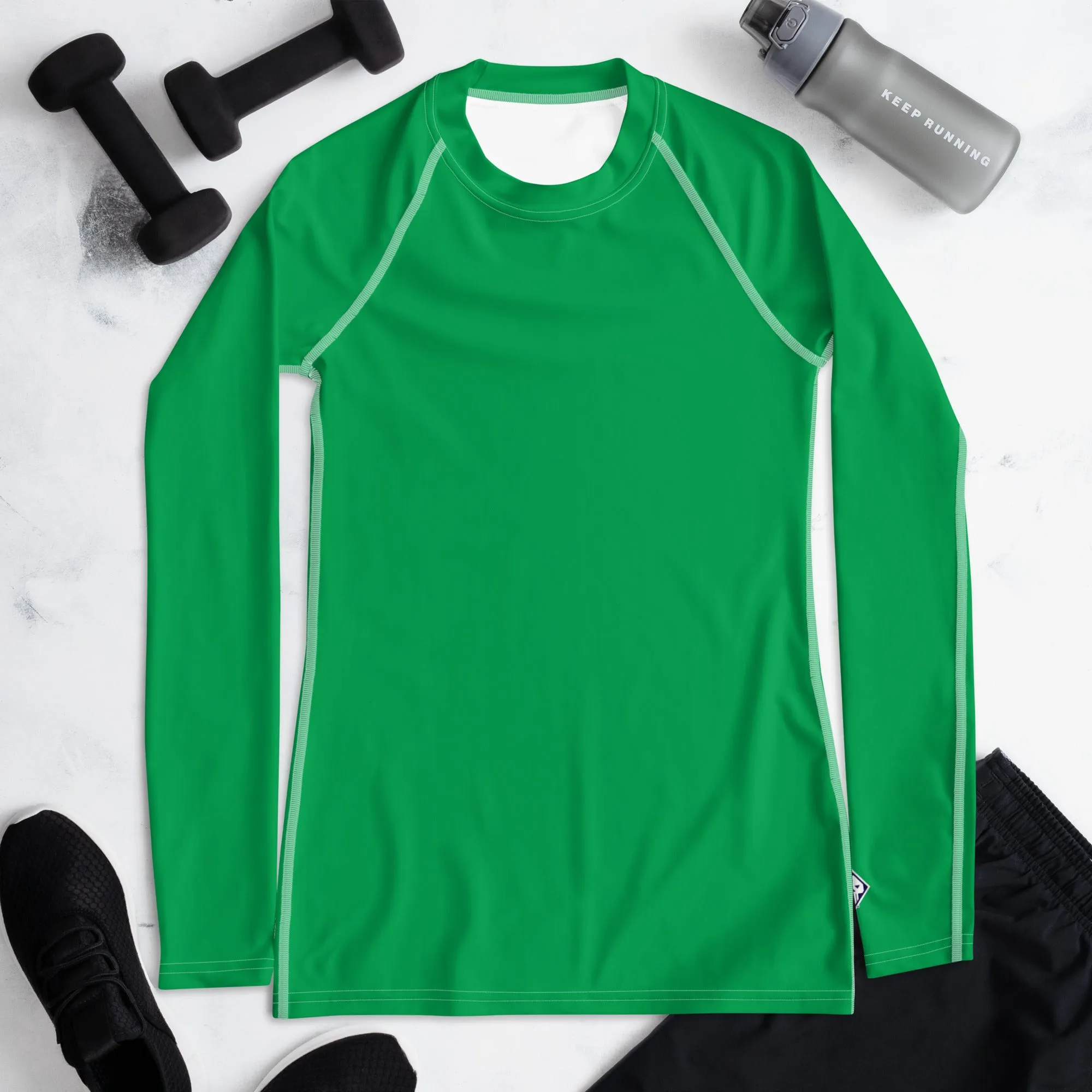 Understated Elegance: Solid Color Long Sleeve Rash Guard for Women - Jade