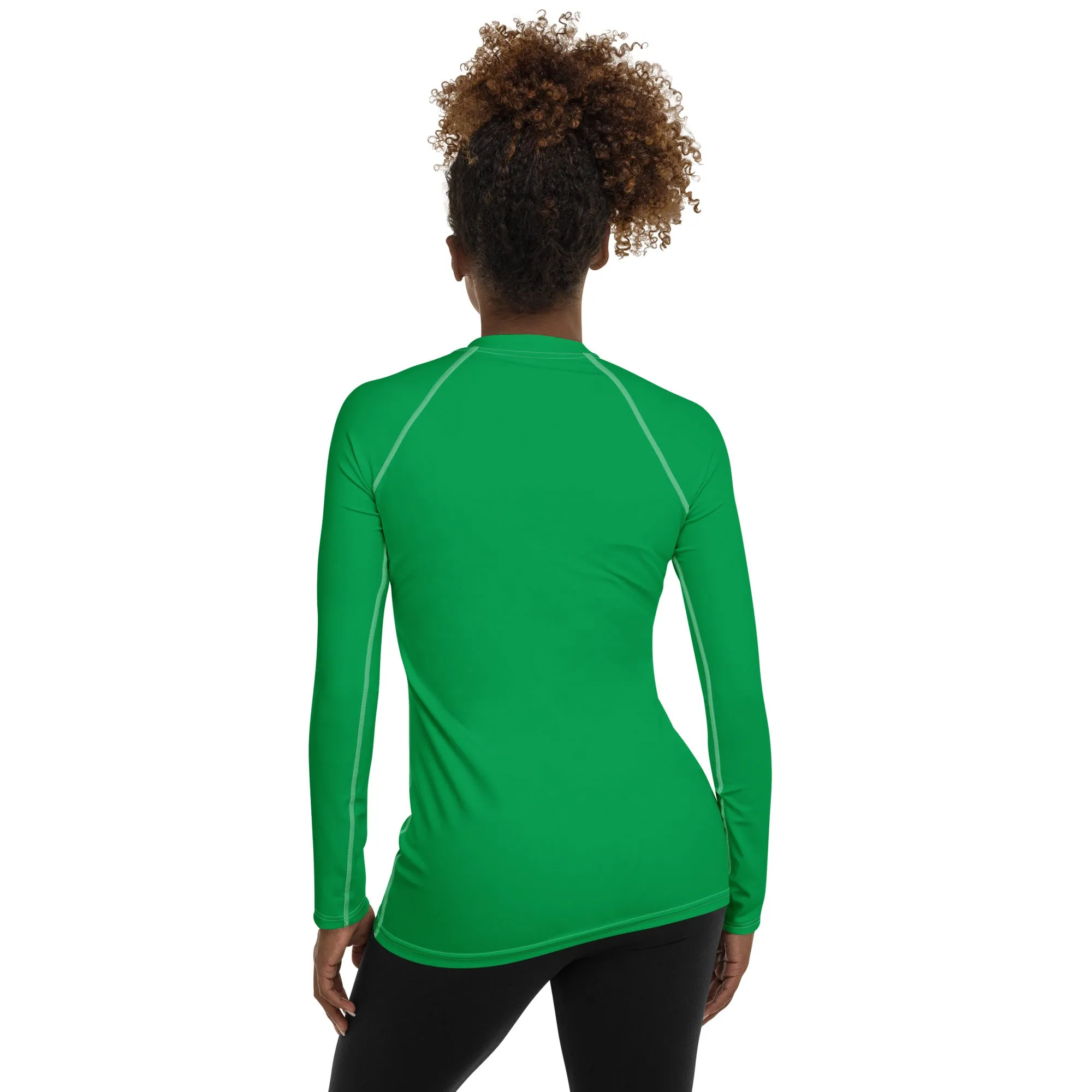 Understated Elegance: Solid Color Long Sleeve Rash Guard for Women - Jade