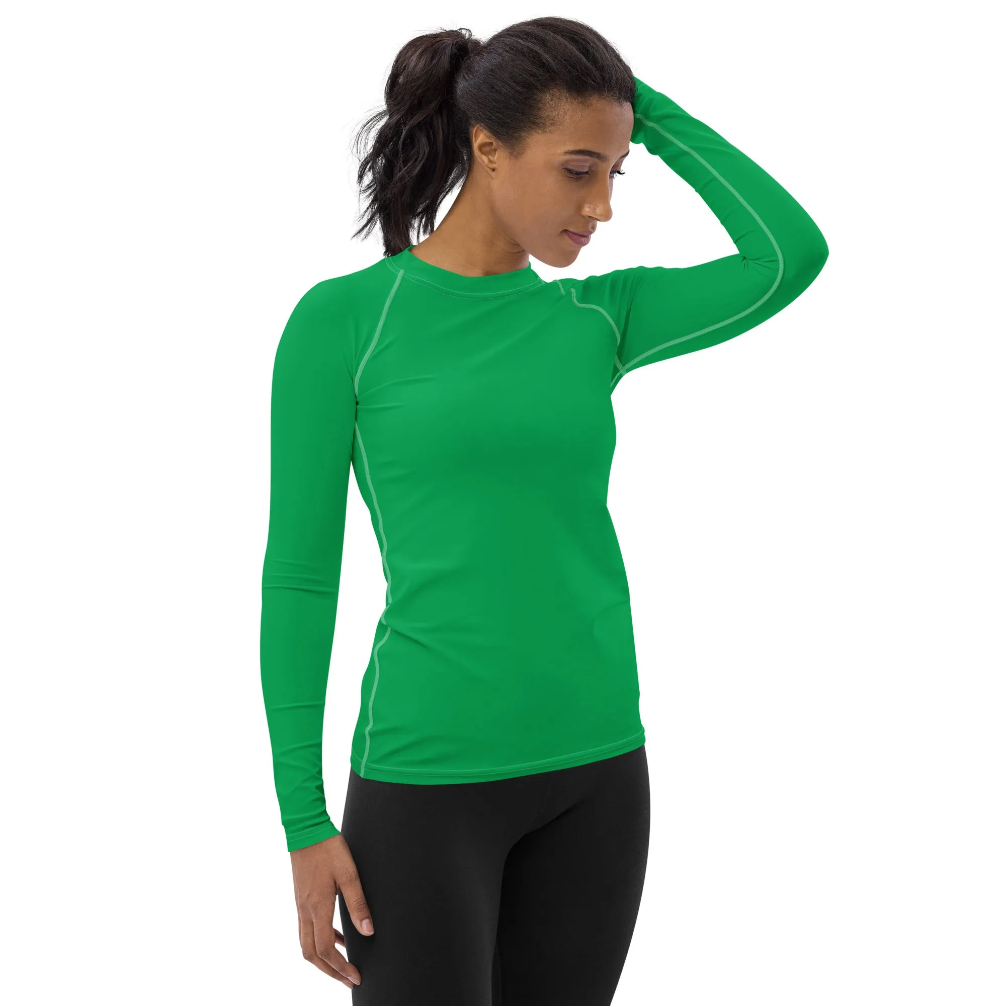 Understated Elegance: Solid Color Long Sleeve Rash Guard for Women - Jade