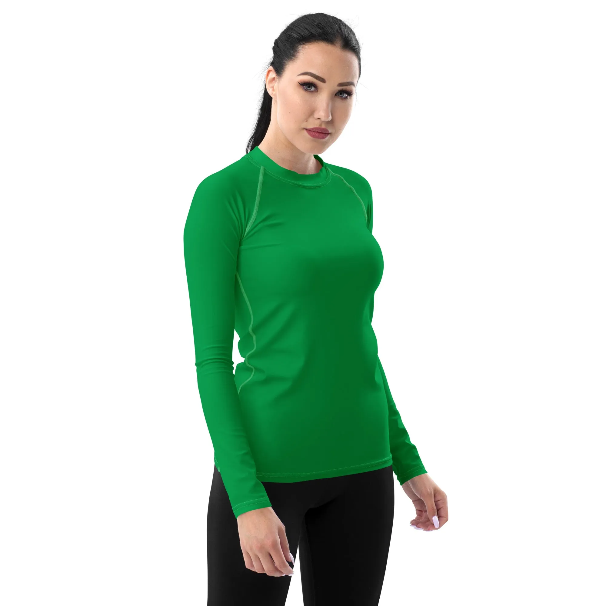 Understated Elegance: Solid Color Long Sleeve Rash Guard for Women - Jade