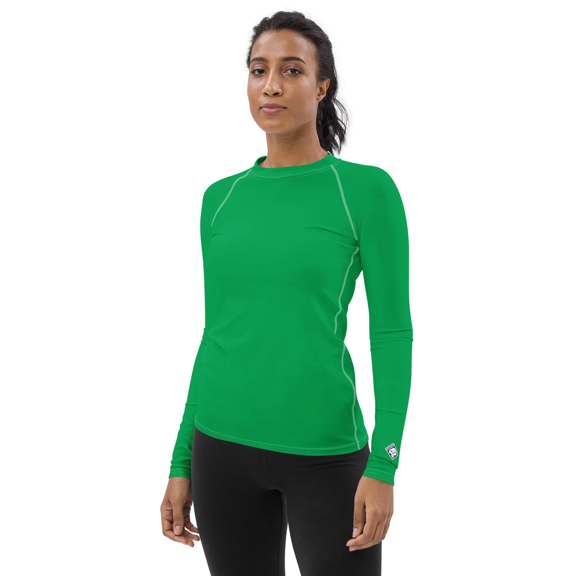 Understated Elegance: Solid Color Long Sleeve Rash Guard for Women - Jade