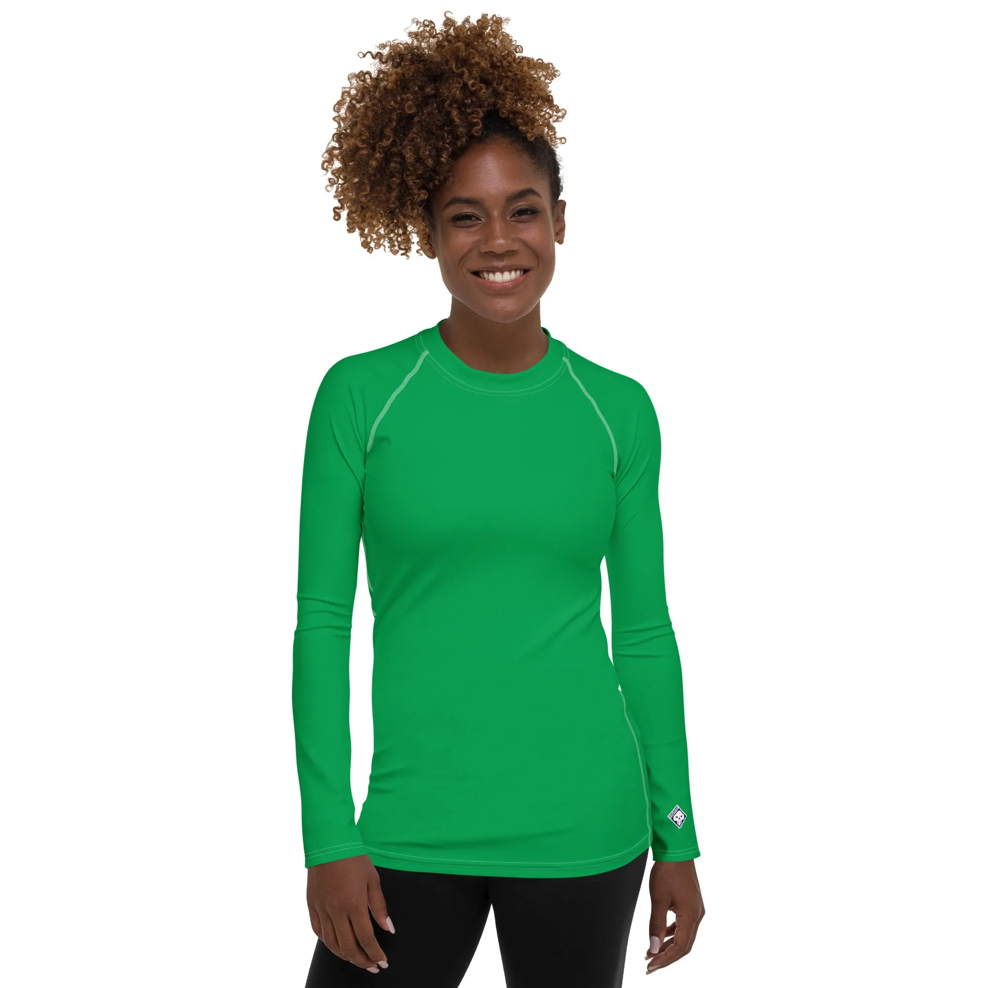 Understated Elegance: Solid Color Long Sleeve Rash Guard for Women - Jade