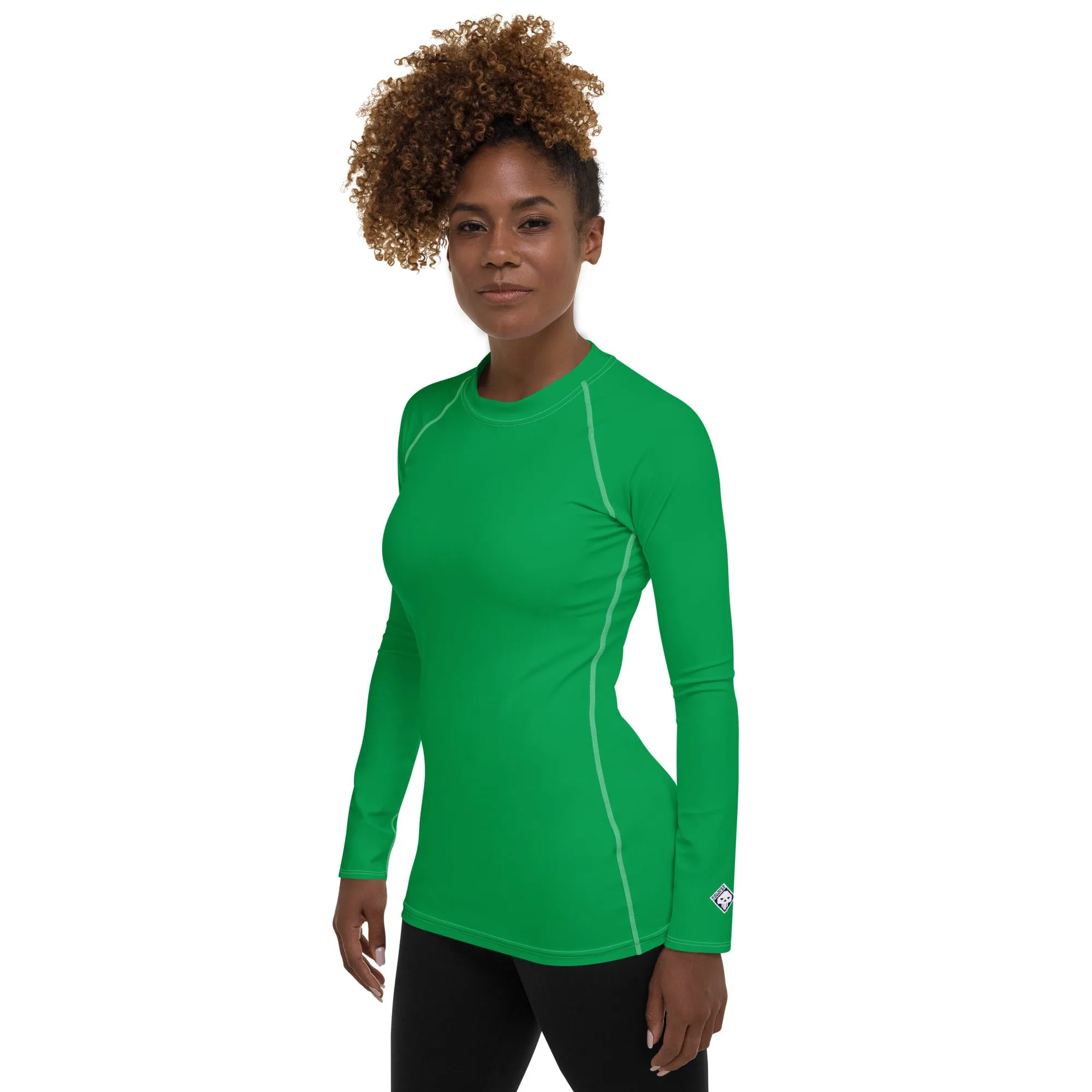 Understated Elegance: Solid Color Long Sleeve Rash Guard for Women - Jade