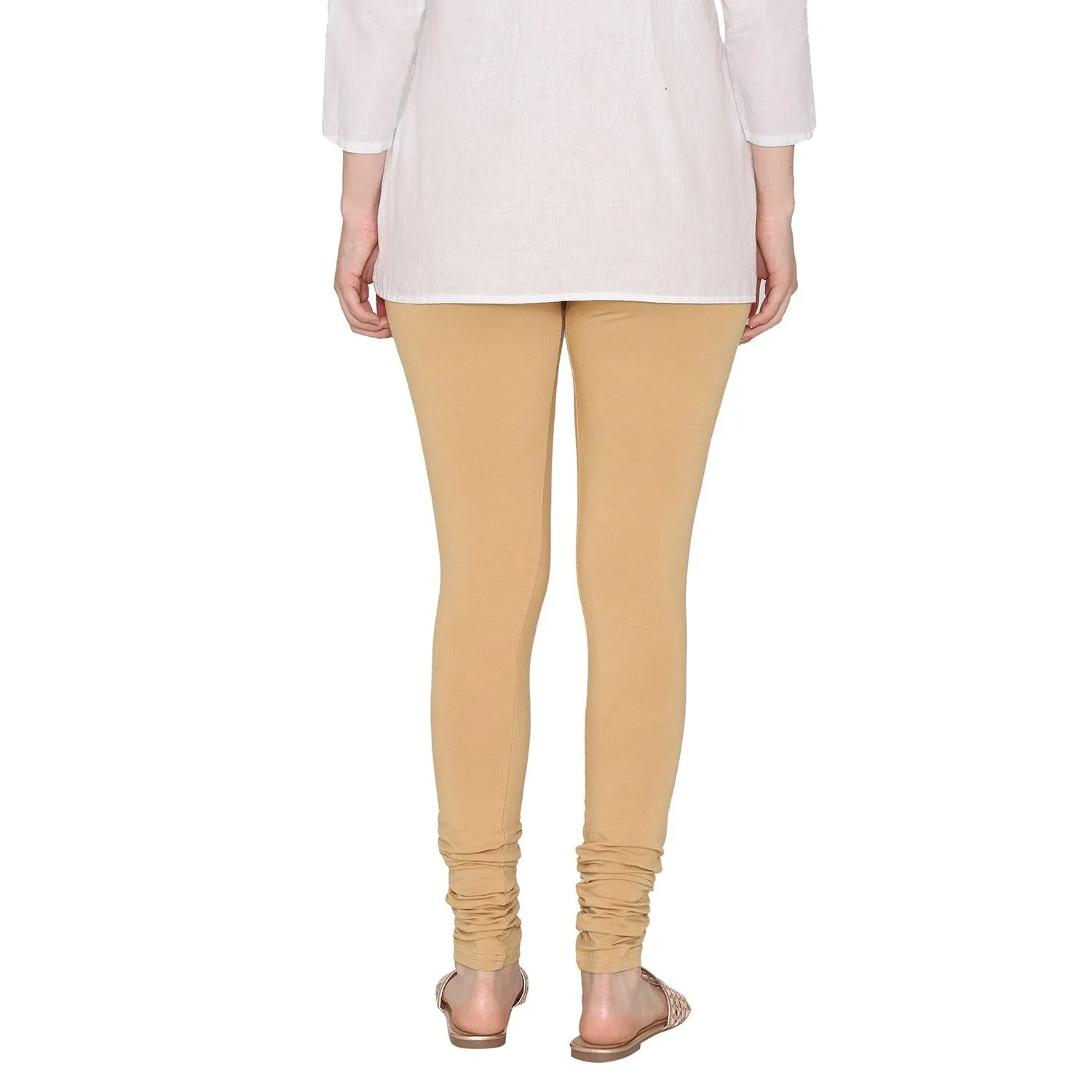 Women's Cotton Churidar Leggings (Free Size) - Beige