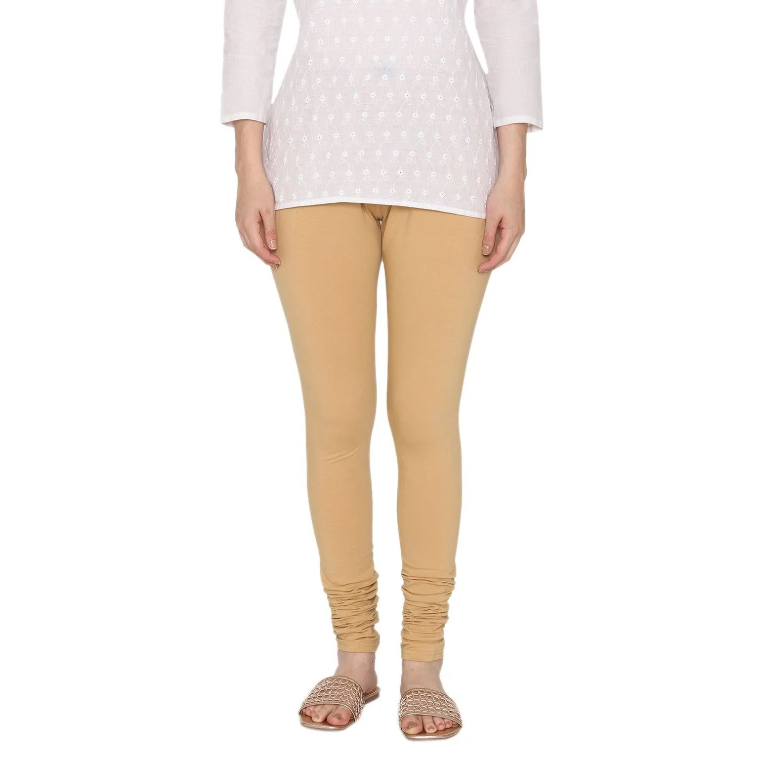 Women's Cotton Churidar Leggings (Free Size) - Beige