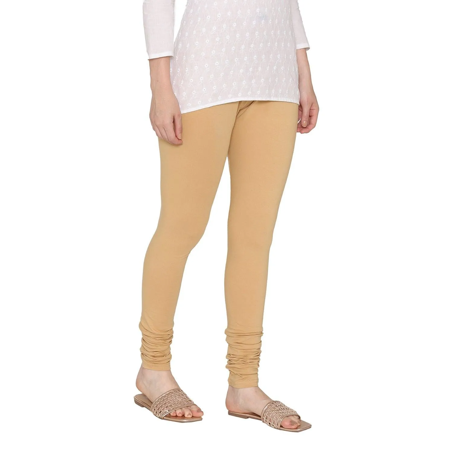 Women's Cotton Churidar Leggings (Free Size) - Beige