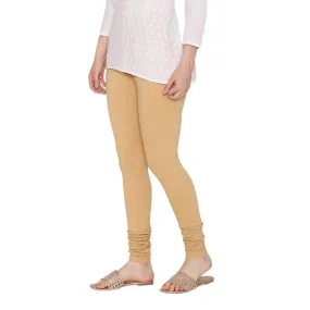 Women's Cotton Churidar Leggings (Free Size) - Beige