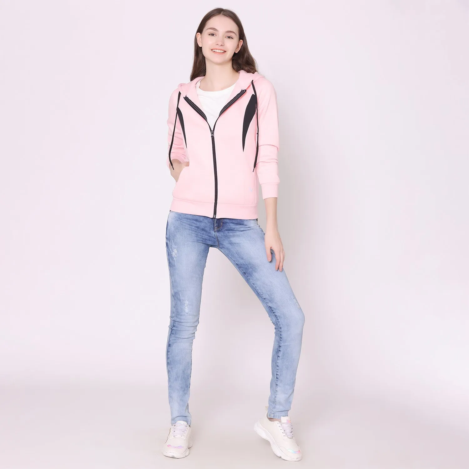 Women's Stylish Hoodie Jacket - Orchid Pink