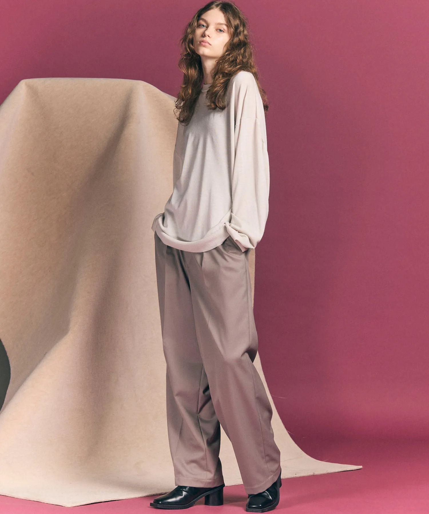 Premium Wool Mix One-Tuck Wide-Leg Pants