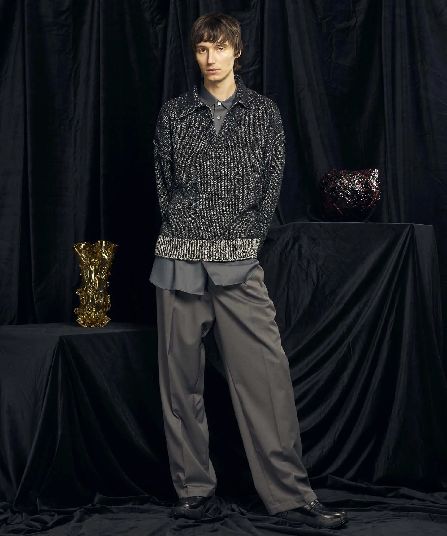 Premium Wool Mix One-Tuck Wide-Leg Pants