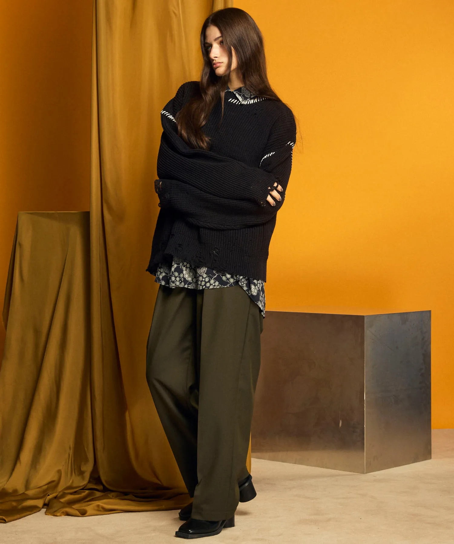 Premium Wool Mix One-Tuck Wide-Leg Pants